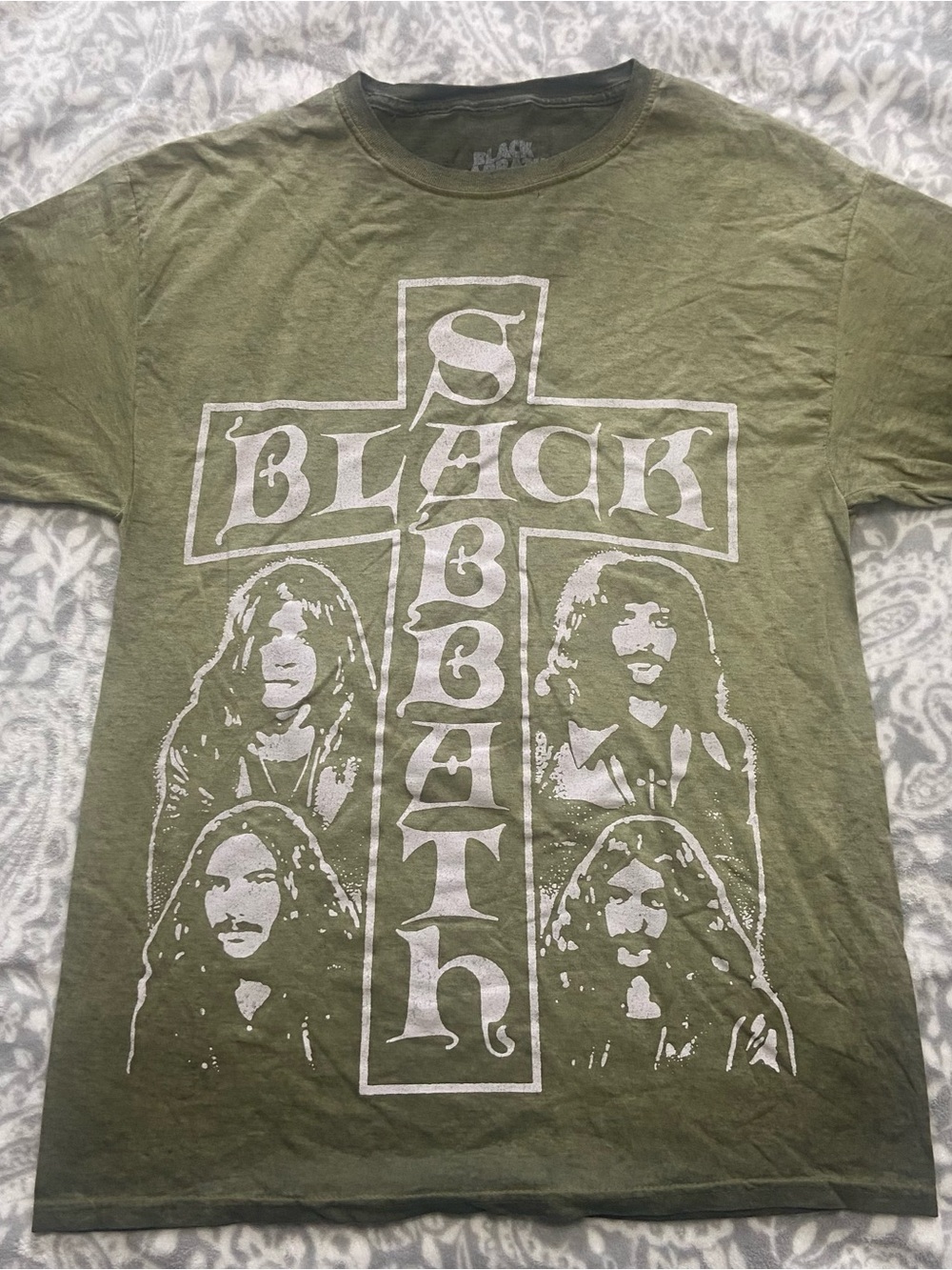 Distressed Black Sabbath T Shirt Size Medium Green